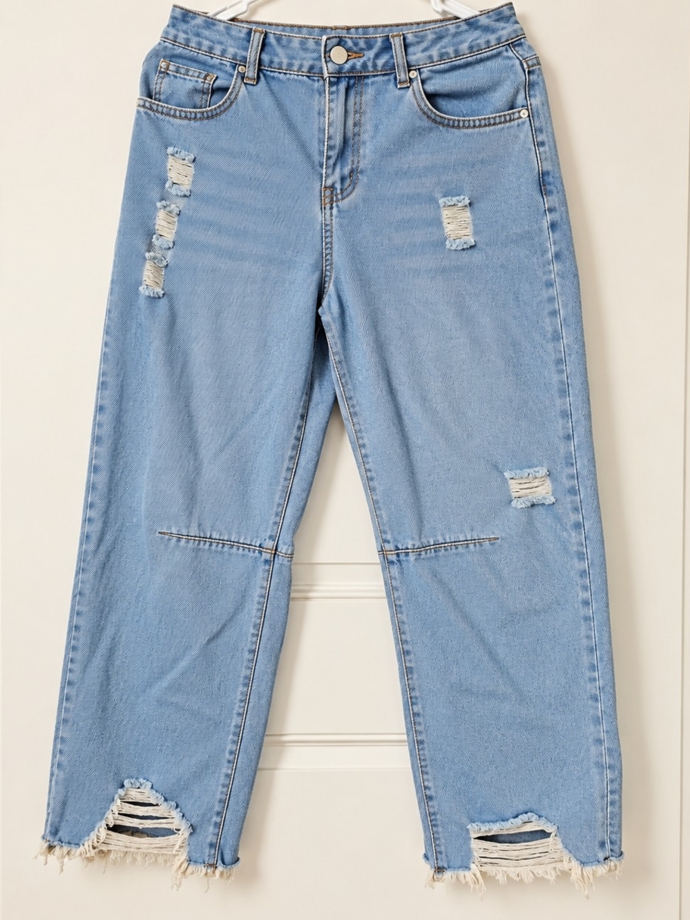 SHEIN Light Wash Distressed Wide Leg Jeans Size 28